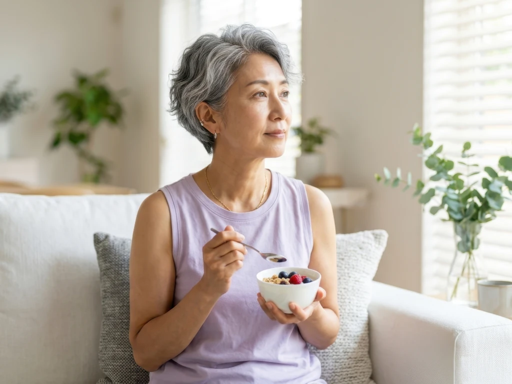 Senior woman maintaining a healthy lifestyle with a balanced diet