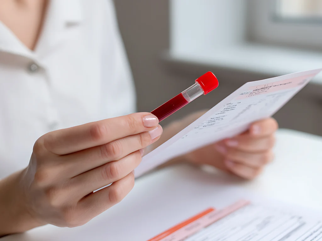 Blood sample collected for a tumour marker test during a health screening